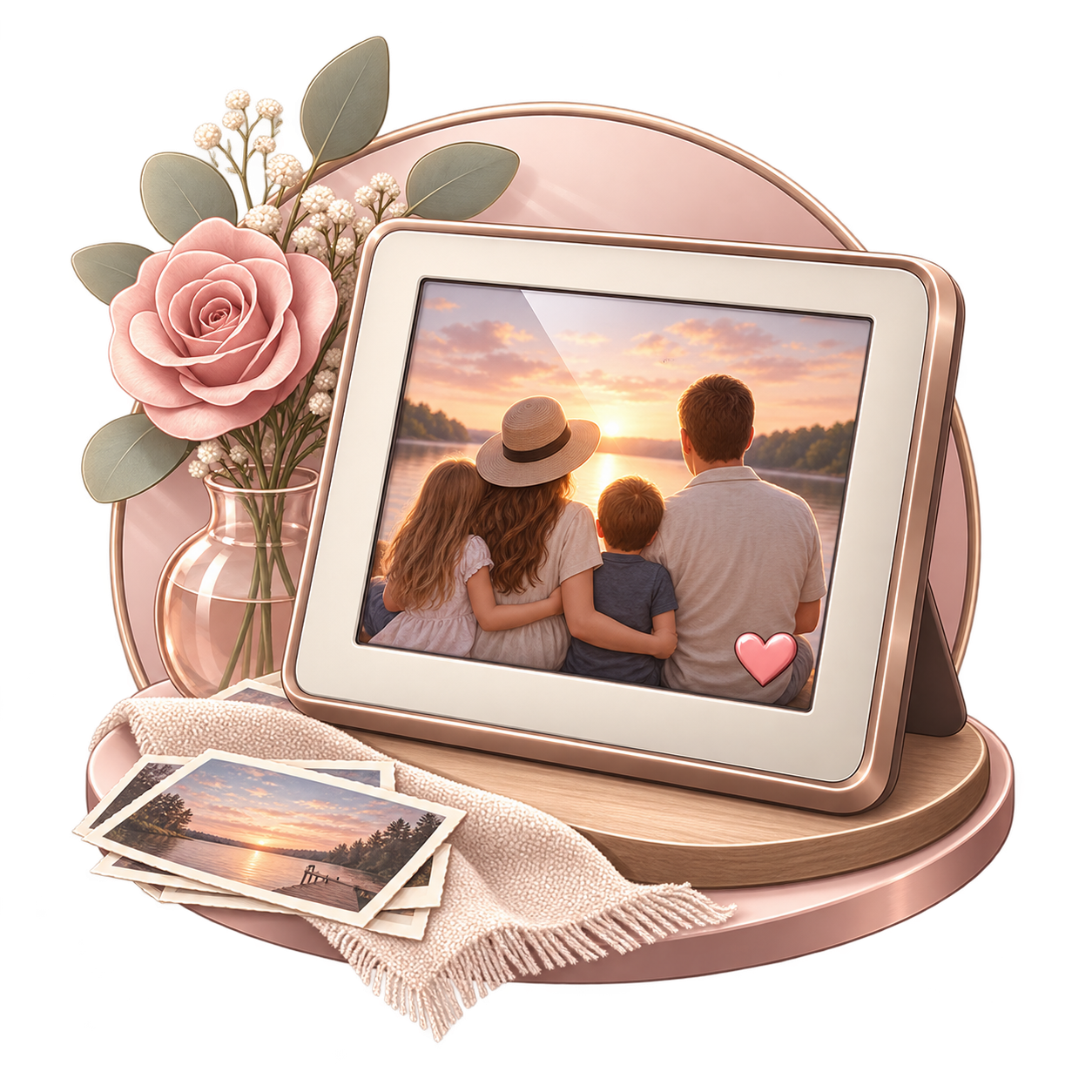 Digital Memory Frame displaying a family photograph